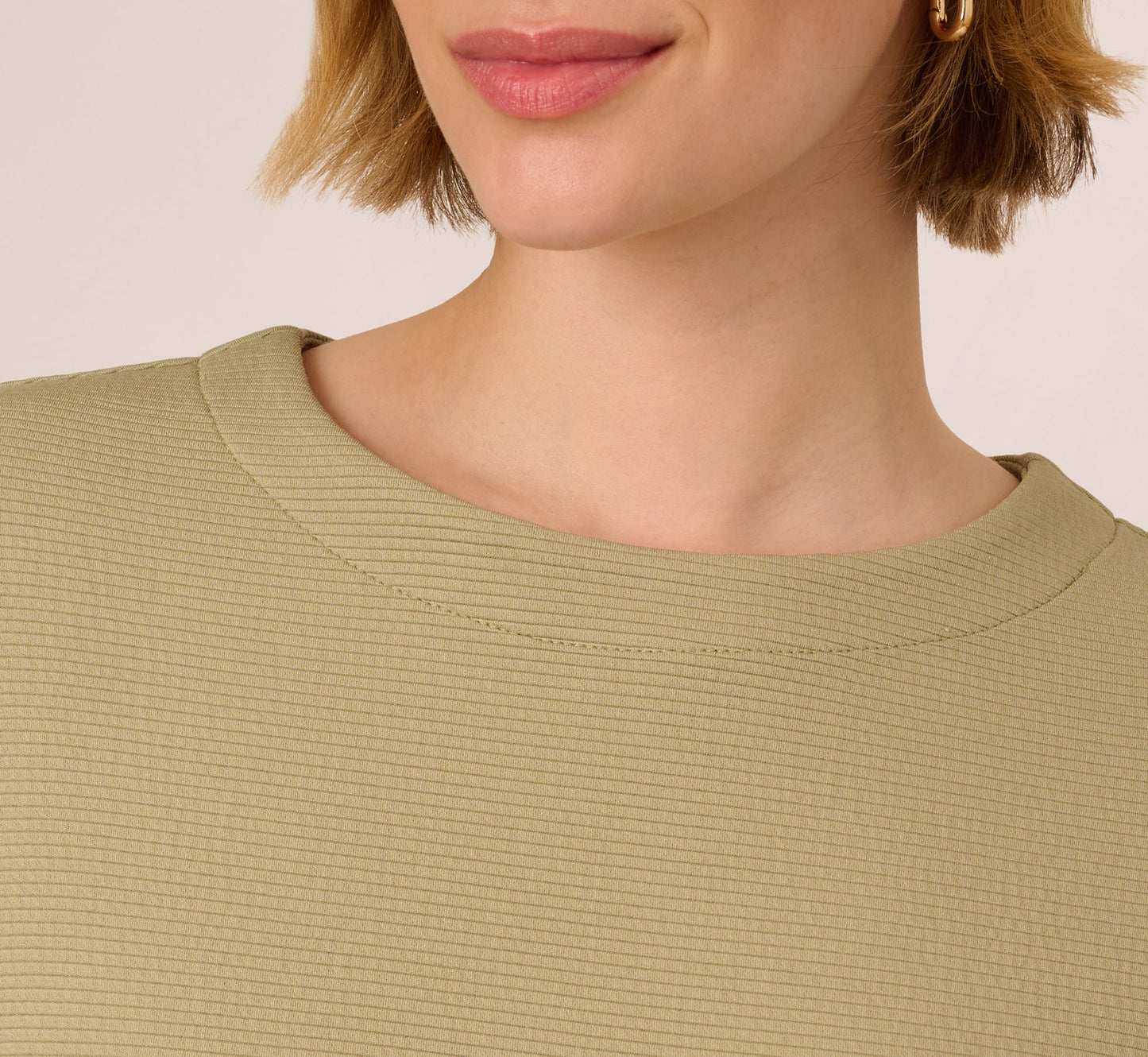 Short Sleeve Rib Knit Back Button Top In Dusty Sage Green