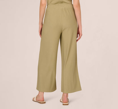 Wide Leg Rib Knit Pants In Dusty Sage Green