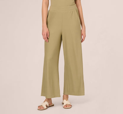 Wide Leg Rib Knit Pants In Dusty Sage Green