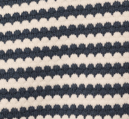 Short Sleeve Scalloped Stripe Pullover Sweater In Ivory Slate Blue