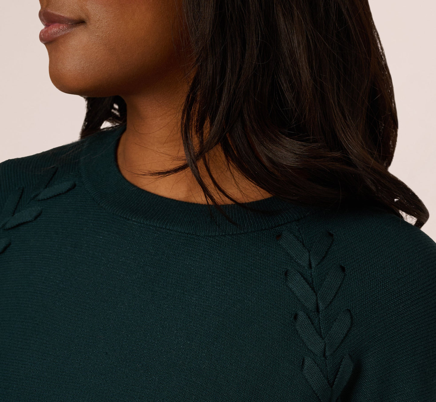 Long Sleeve Laced Raglan Sweater In Forest Teal
