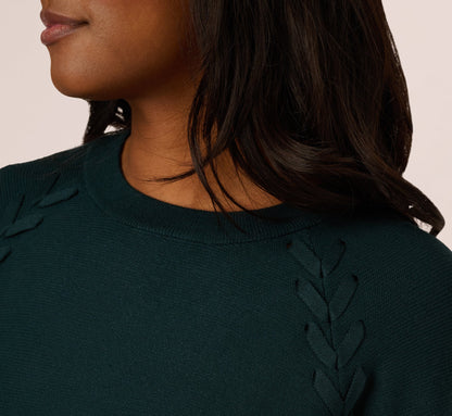 Long Sleeve Laced Raglan Sweater In Forest Teal