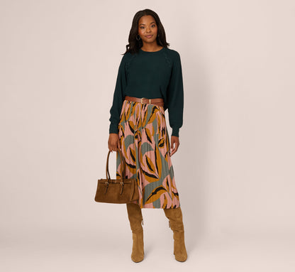 Long Sleeve Laced Raglan Sweater In Forest Teal