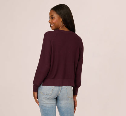 Long Sleeve Laced Raglan Sweater In Plum