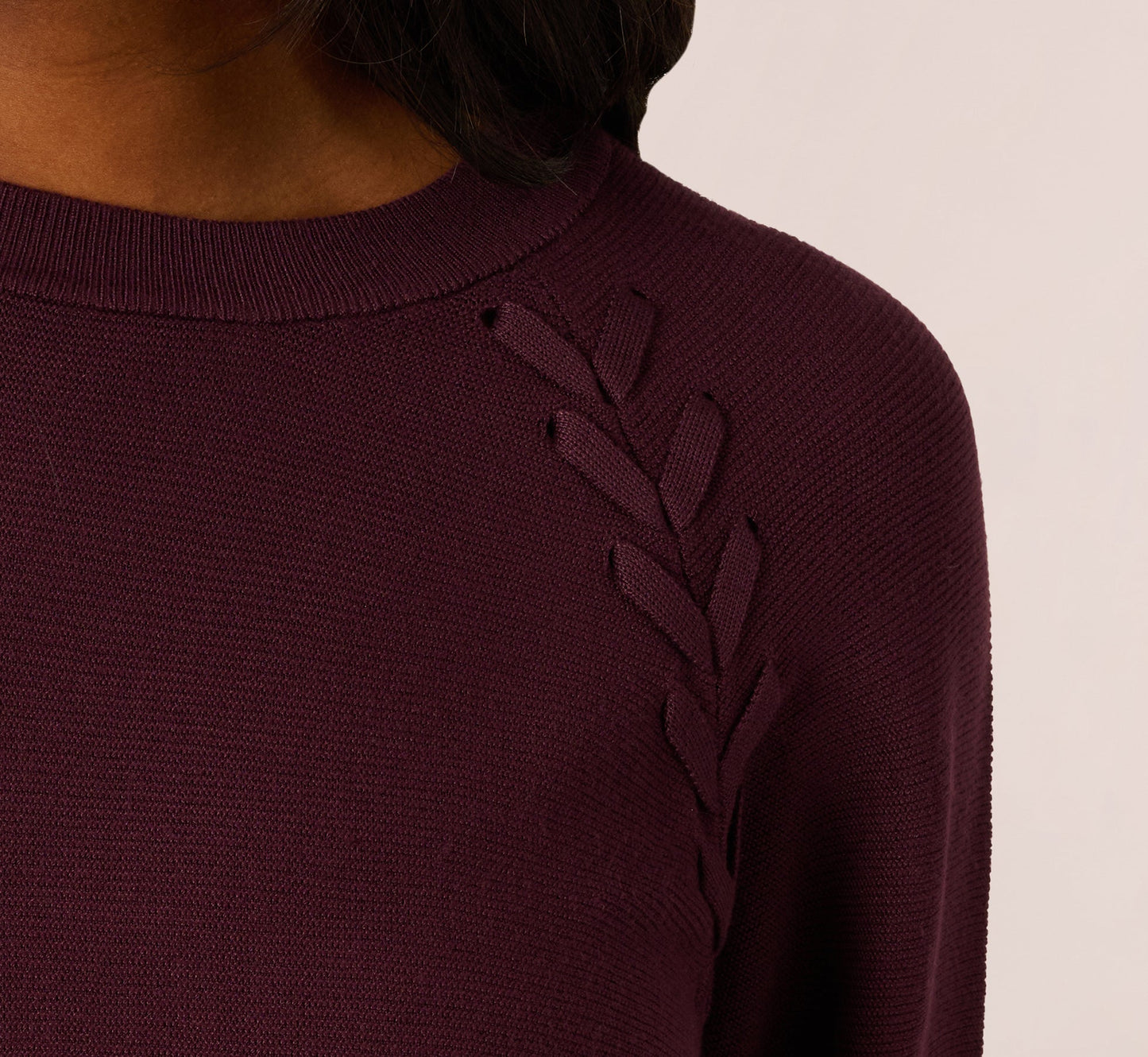 Long Sleeve Laced Raglan Sweater In Plum