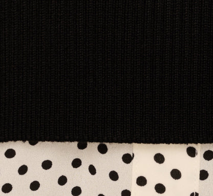 Long Sleeve Collared Printed Twover Sweater In Black W  Cream Abstract Dot