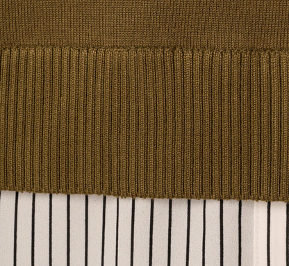 Long Sleeve Collared Printed Twover Sweater In Oak Olive W Iv Blministripe