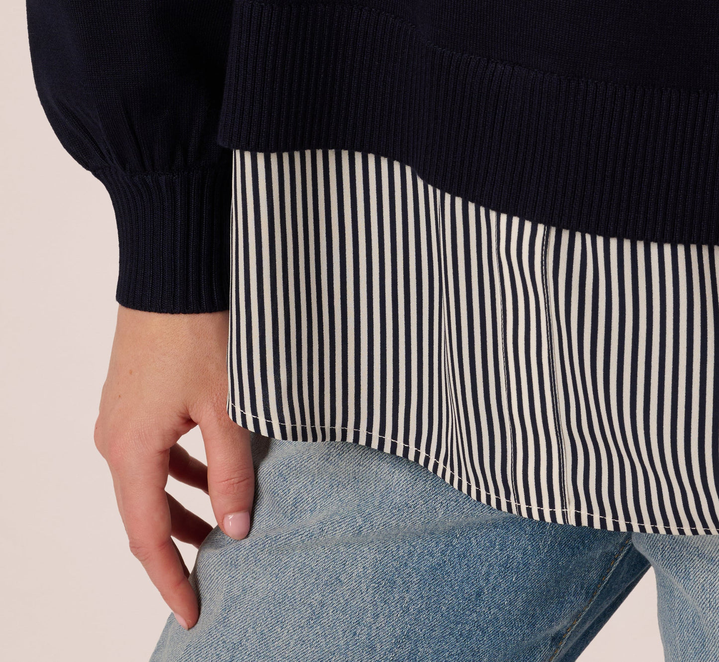 Long Sleeve Collared Printed Twover Sweater In Navy W  Navy Small Stripe