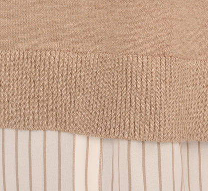 Long Sleeve Collared Printed Twover Sweater In H. Oatmeal W  Staple Stripe