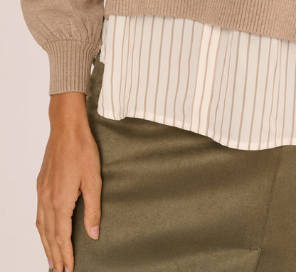 Long Sleeve Collared Printed Twover Sweater In H. Oatmeal W  Staple Stripe