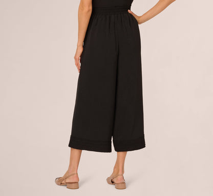 Soutache Trim Cropped Wide Leg Pant In Black