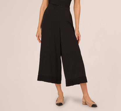 Soutache Trim Cropped Wide Leg Pant In Black