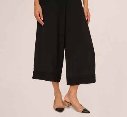 Soutache Trim Cropped Wide Leg Pant In Black