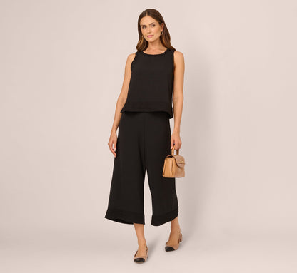 Soutache Trim Cropped Wide Leg Pant In Black