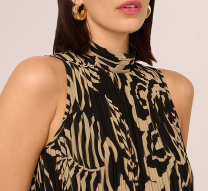 Pleated Floral Halter Top In Black Ornate Floral