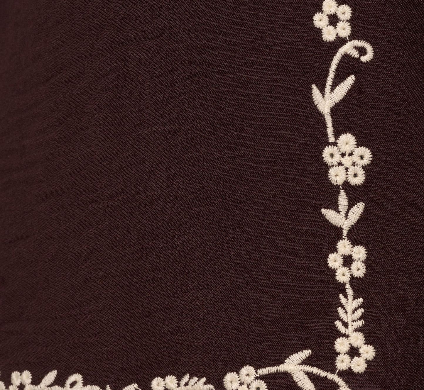 Puff Sleeve Embroidered Tie Front Top In Chocolate Ecru