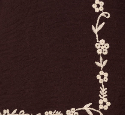 Puff Sleeve Embroidered Tie Front Top In Chocolate Ecru