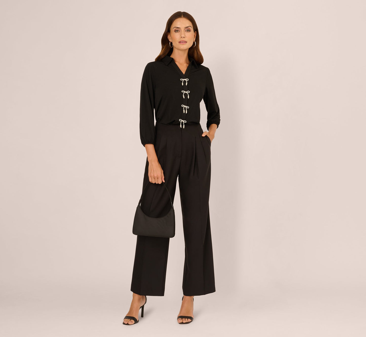 Wide Leg Pleated Trouser In Black