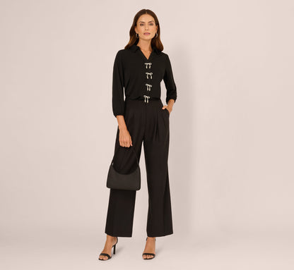 Wide Leg Pleated Trouser In Black