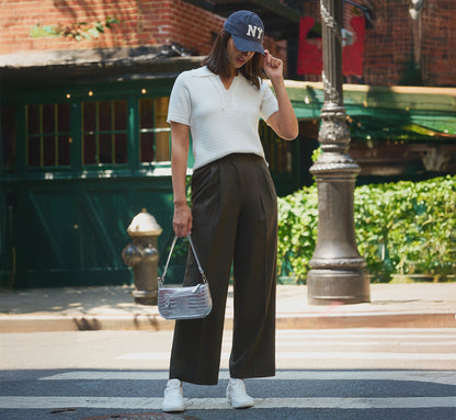Wide Leg Pleated Trouser In Military Green