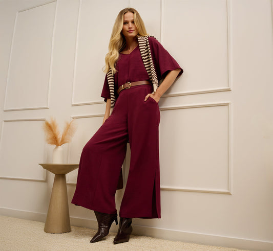Short Sleeve Top And Wide Leg Pant Airflow Set In Fig