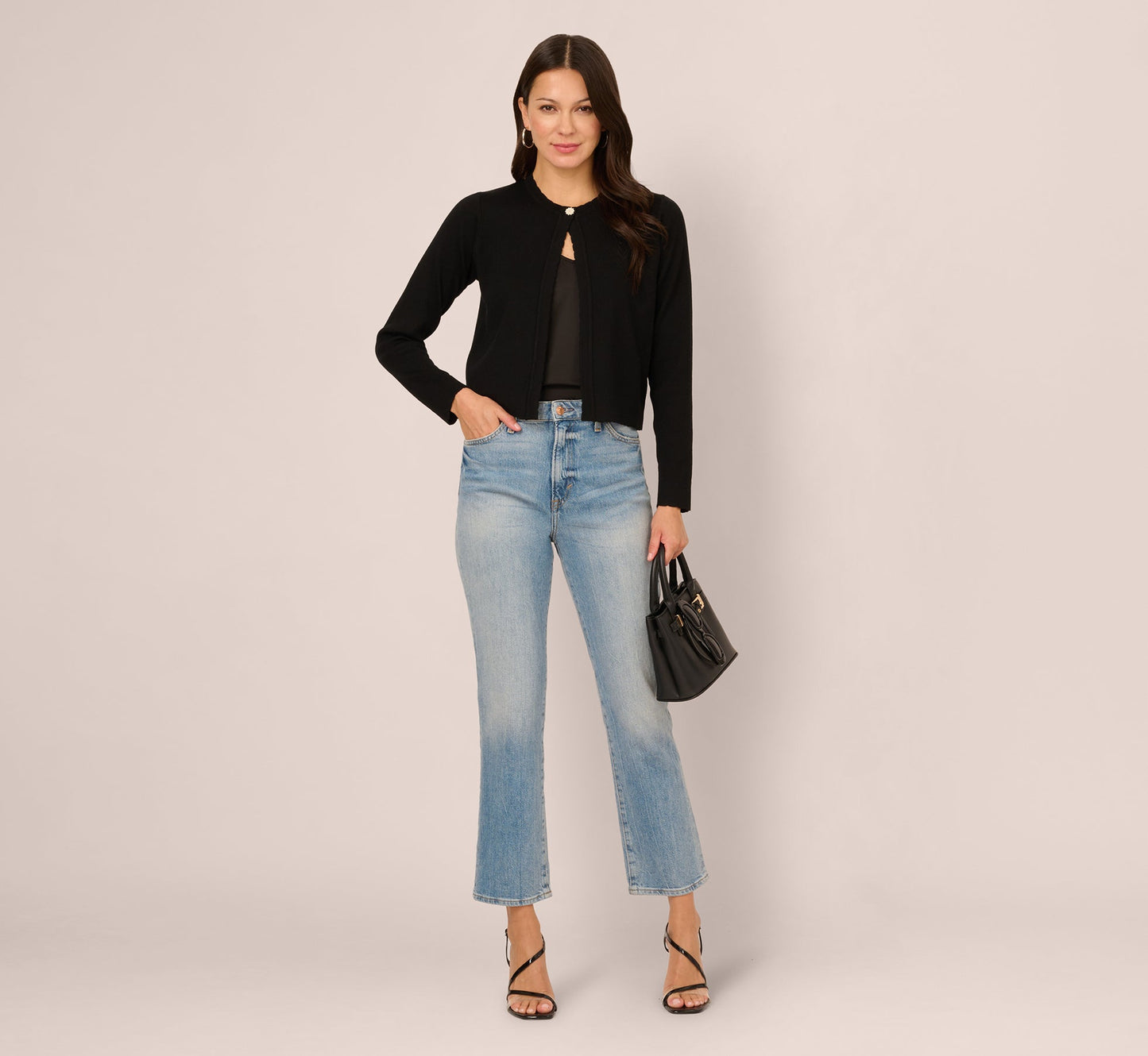 Long Sleeve One Button Cardigan Sweater In Black