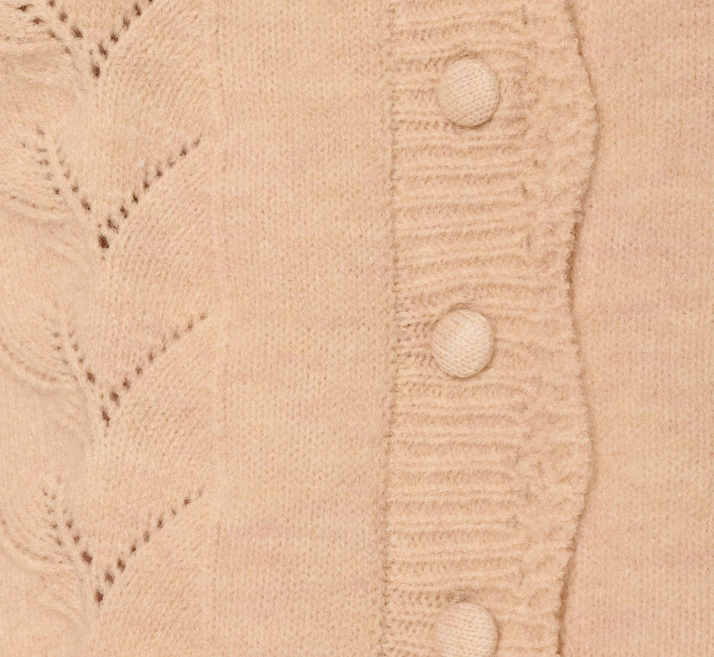 Long Sleeve Scalloped Pointelle Cardigan Sweater In Heather Fawn