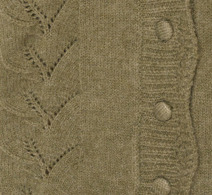 Long Sleeve Scalloped Pointelle Cardigan Sweater In Evergreen Fog