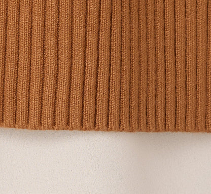 Long Sleeve Sweater Vest Twofer Blouse In Camel Ivory