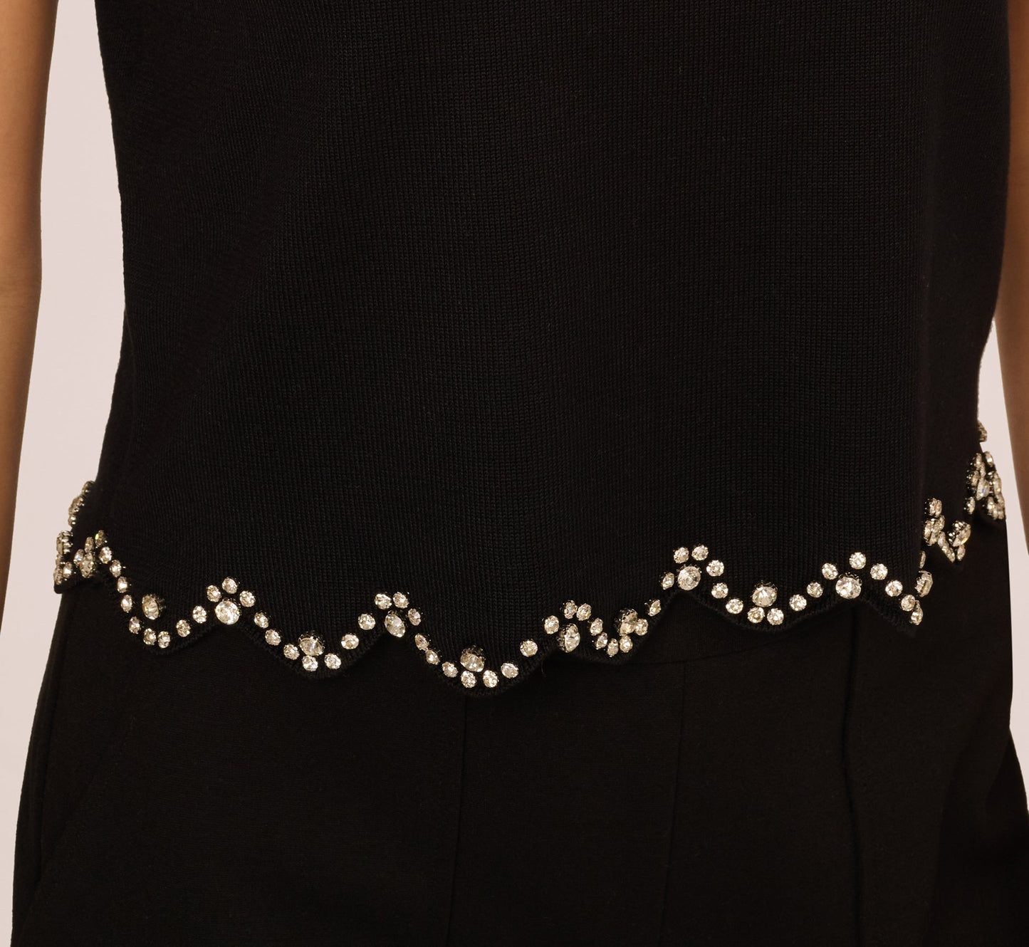 Short Sleeve Rhinestone Sweater Top In Black