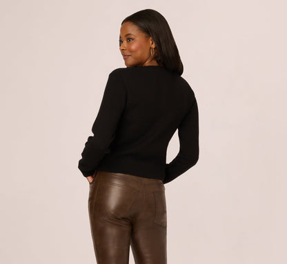 Floral Embroidered Cardigan Sweater In Black Cream