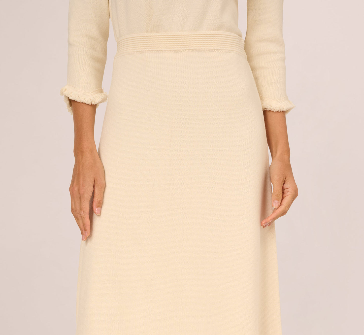 Sweater Knit Scalloped A Line Midi Skirt In Cream