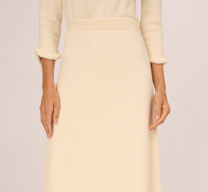 Sweater Knit Scalloped A Line Midi Skirt In Cream