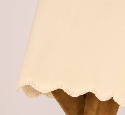 Sweater Knit Scalloped A Line Midi Skirt In Cream