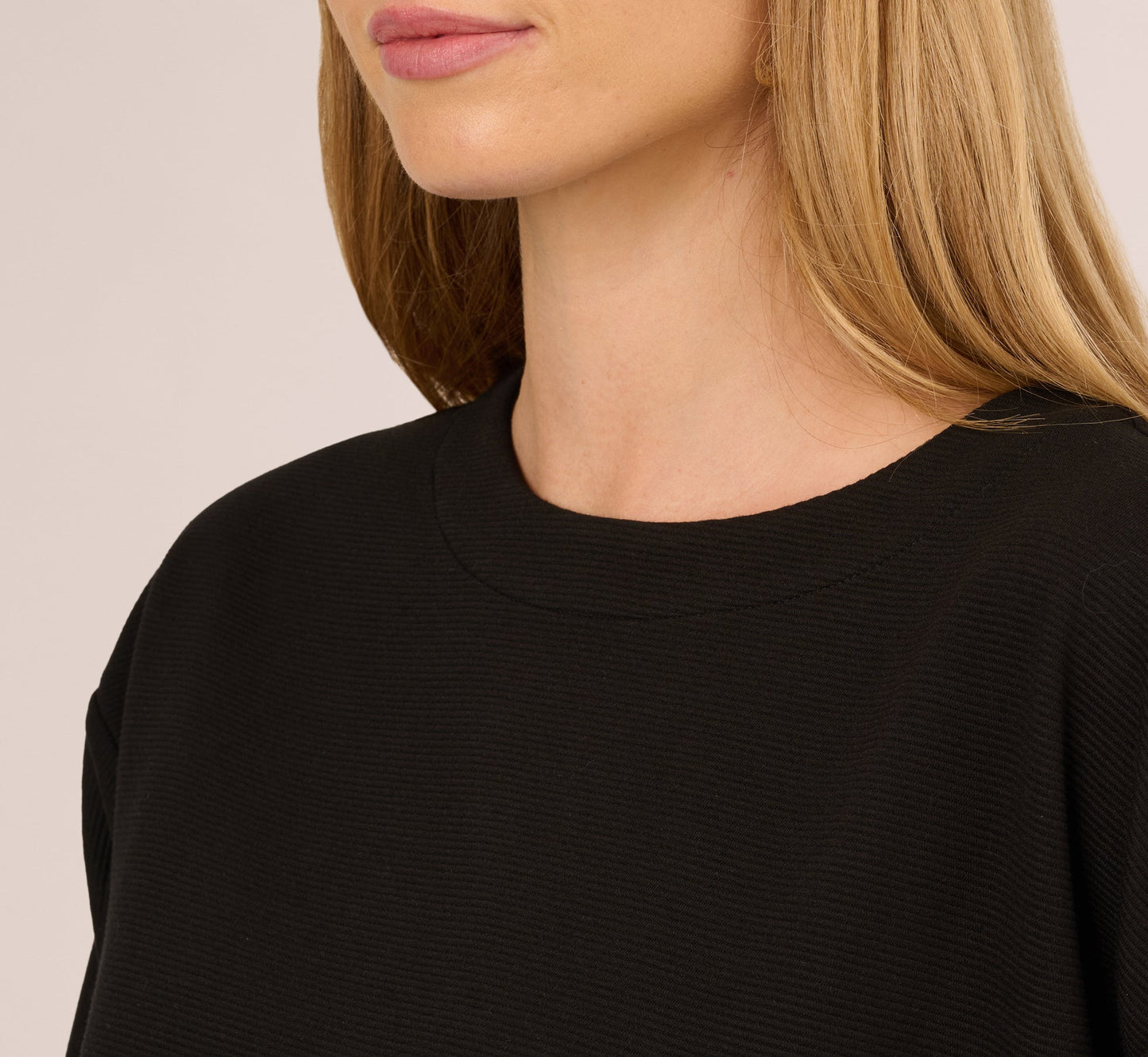 Three Quarter Sleeve Drop Shoulder Rib Knit Top In Black