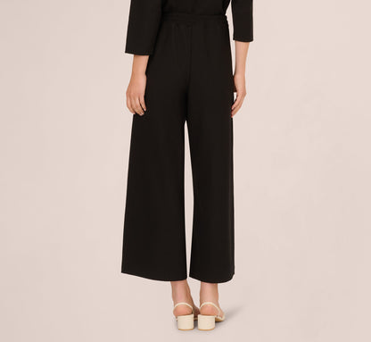 Wide Leg Rib Knit Cropped Pant In Black