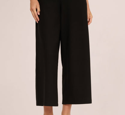 Wide Leg Rib Knit Cropped Pant In Black