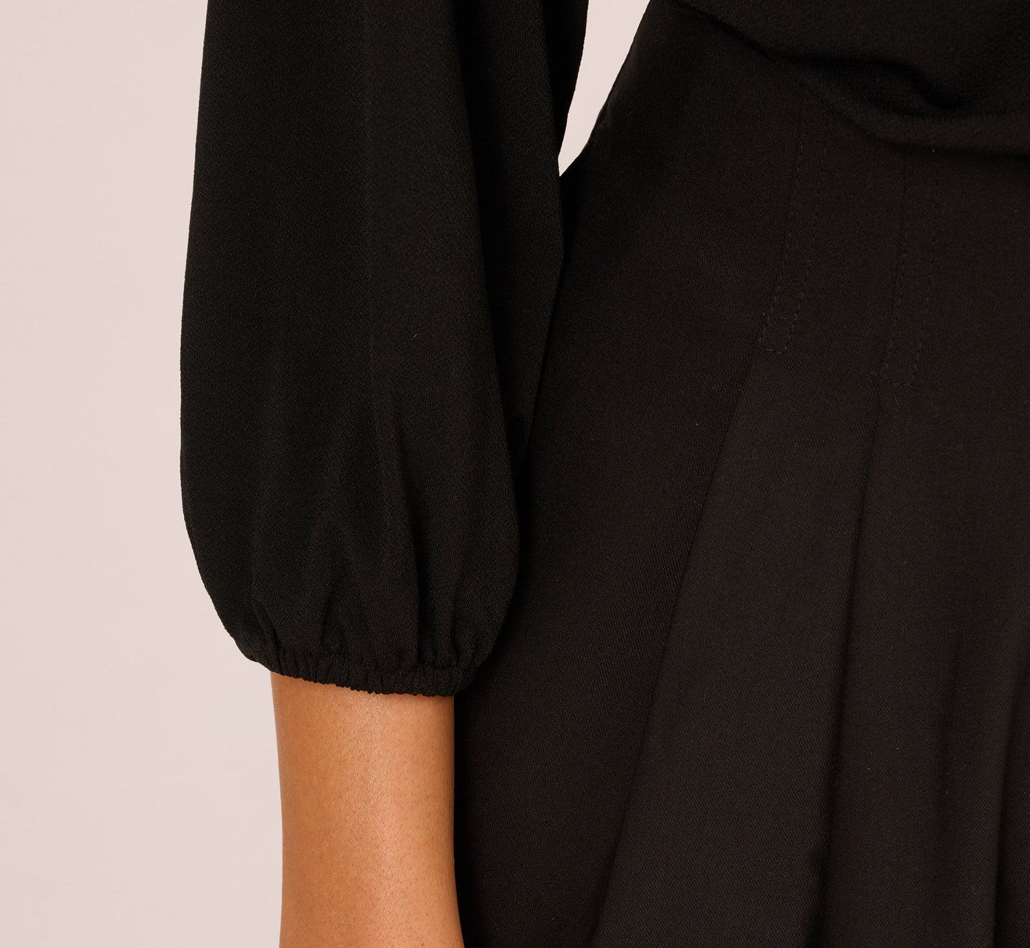 Three Quarter Sleeve Pearly Bow Blouse In Black