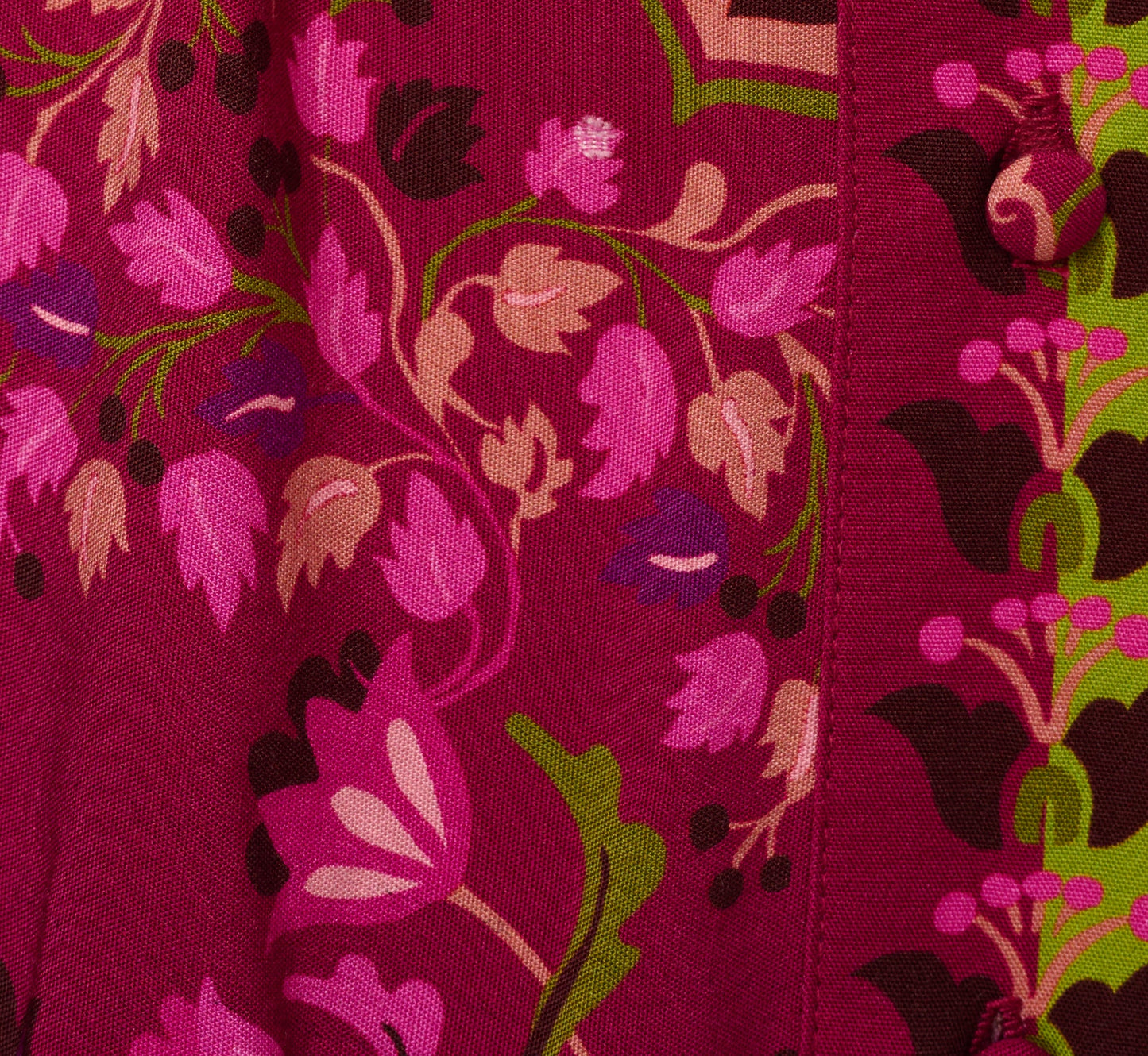 Abstract Print Button Down Dress With Three Quarter Bell Sleeves In Burgundy Multi