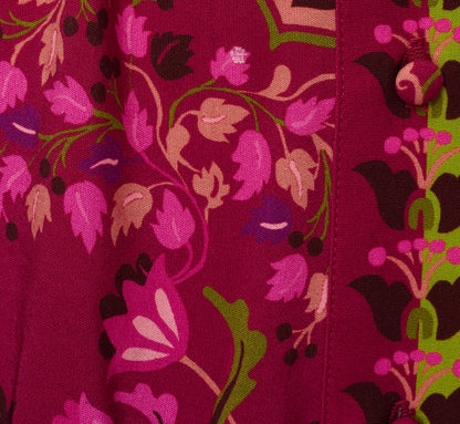 Abstract Print Button Down Dress With Three Quarter Bell Sleeves In Burgundy Multi