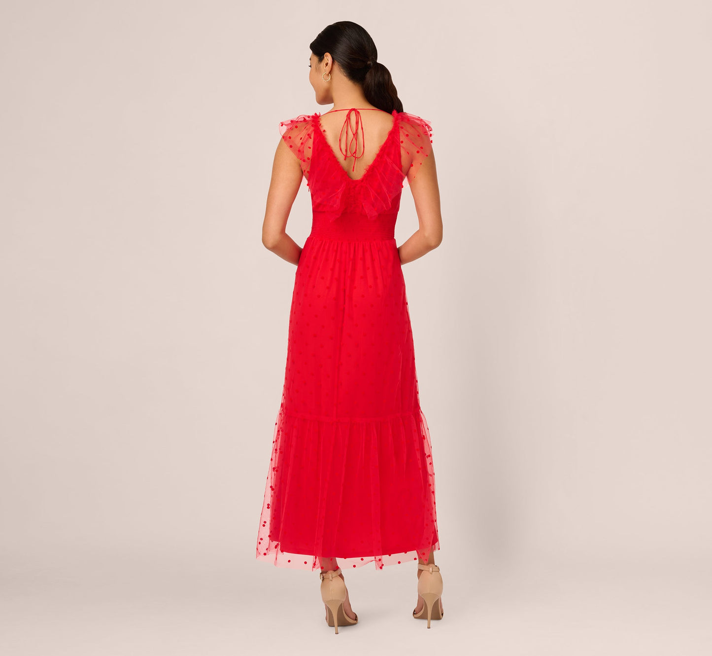 Dot Tulle Ruffle Dress In Red