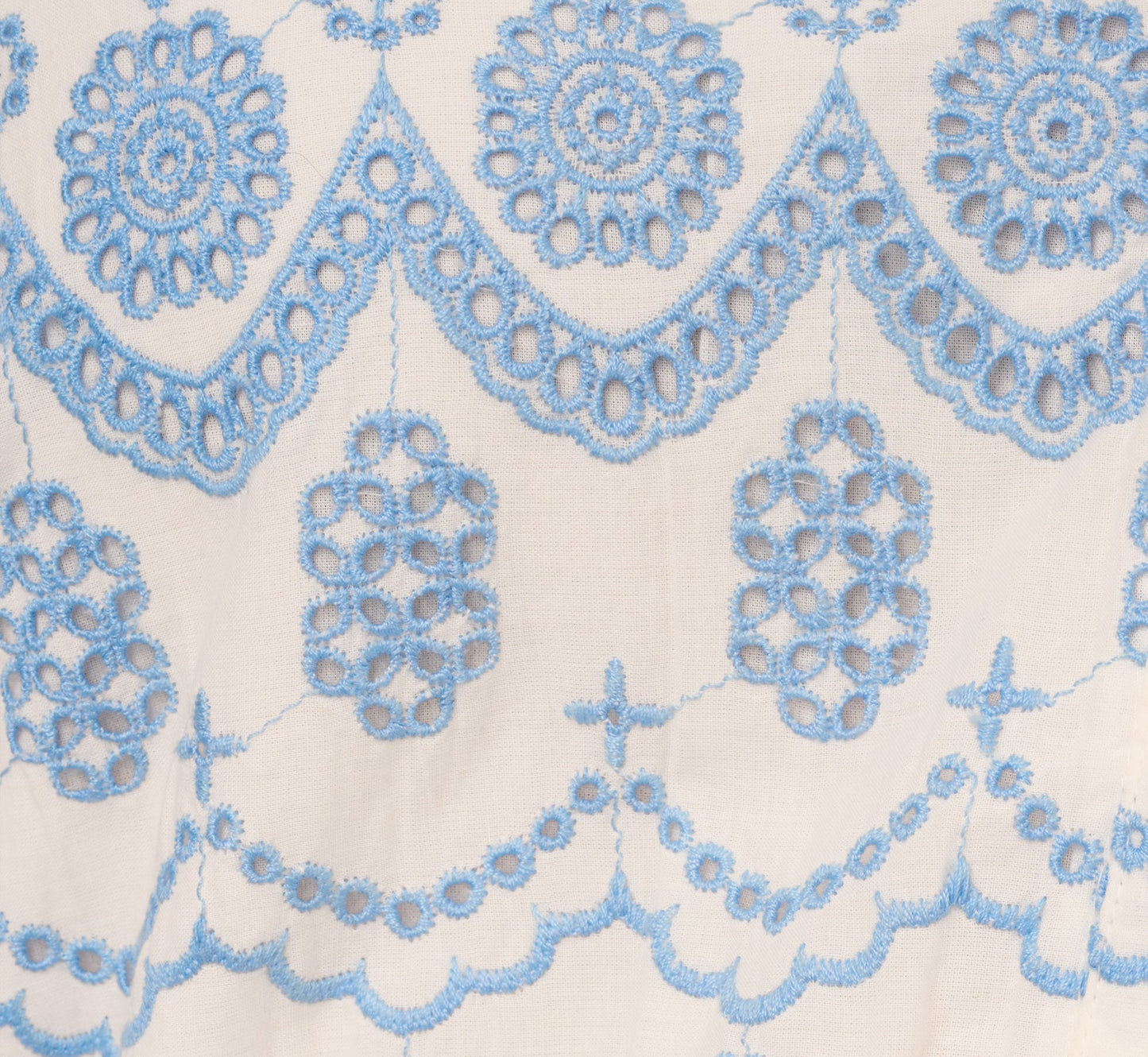 Plus Size Long Sleeve Flounce Eyelet Shirt Dress In Light Blue Ivory