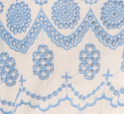 Plus Size Long Sleeve Flounce Eyelet Shirt Dress In Light Blue Ivory