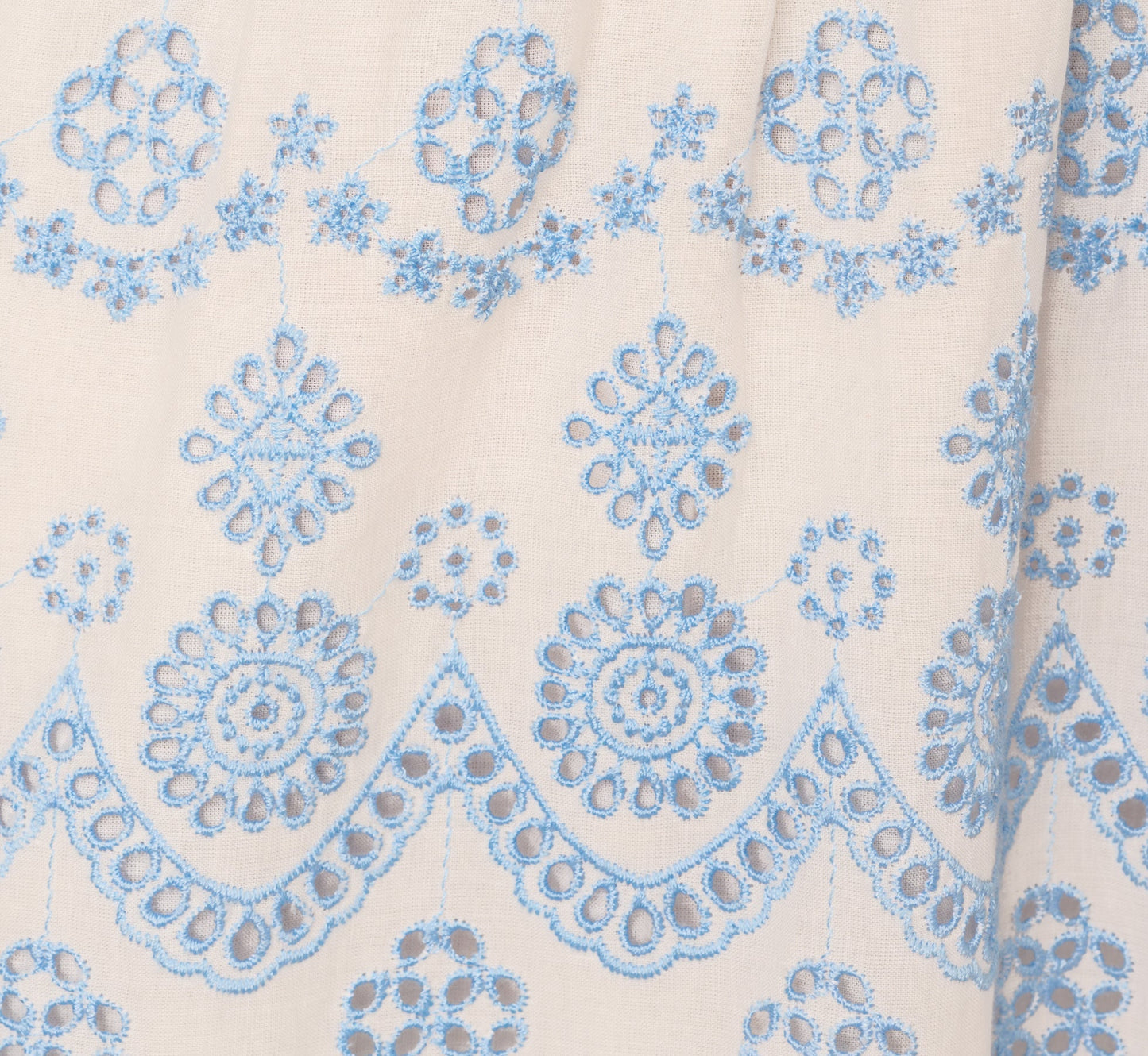 Long Sleeve Flounce Eyelet Shirt Dress In Light Blue Ivory