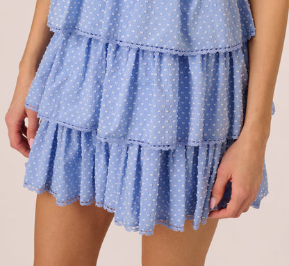Polka Dot Ruffle Flounce Short Dress In Chambray Blue