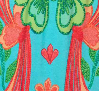 Long Sleeve Printed Flounce Dress In Blue Multi