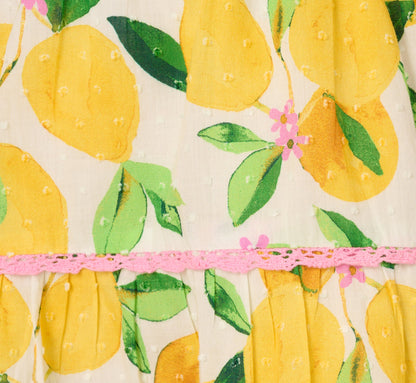 One Shoulder Ruffle Lemon Print Mini Dress In White Multi