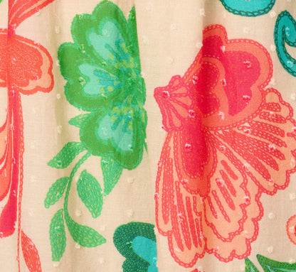 Floral Shirred Cotton Midi Sundress In Ivory Multi