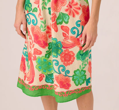 Floral Shirred Cotton Midi Sundress In Ivory Multi