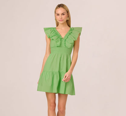 Ruffle Collar Flounce Mini Dress In Lime
